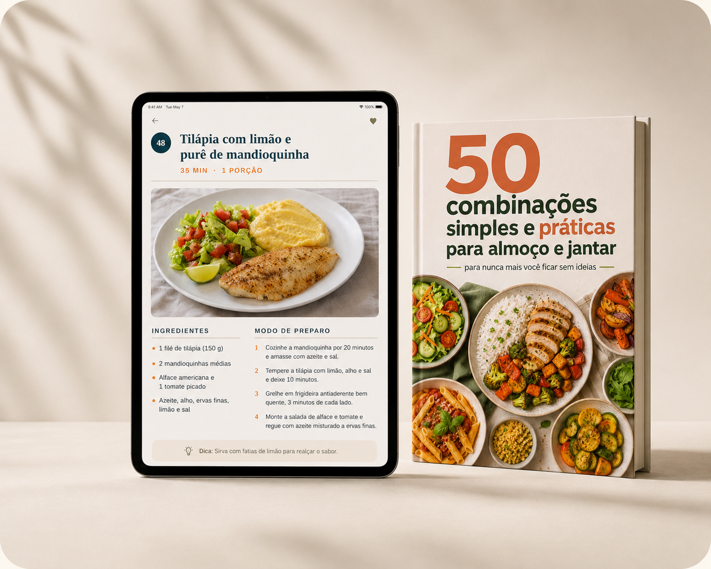 Guia digital 50 Combinações exibido no celular, no tablet e em versão livro