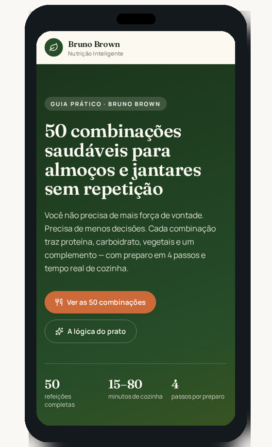 App Web 50 Combinações exibido em um celular