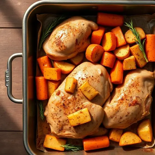 Frango assado com batatas e cenoura