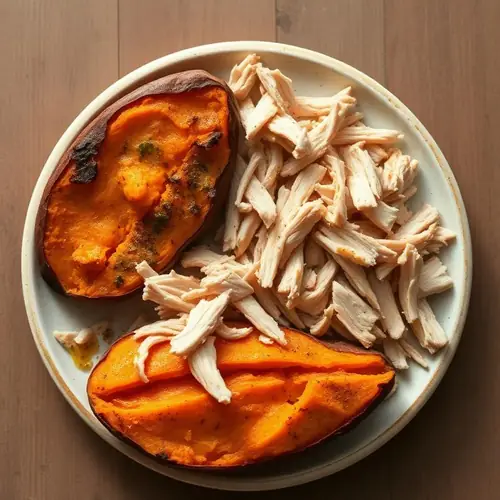 Frango desfiado com batata-doce