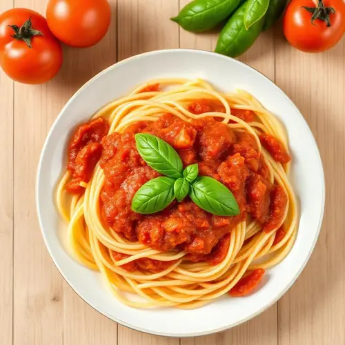 Massa com molho de tomate e manjericão