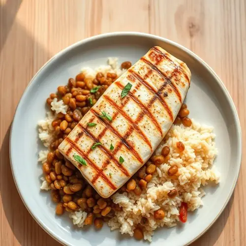 Tilápia com arroz e lentilha