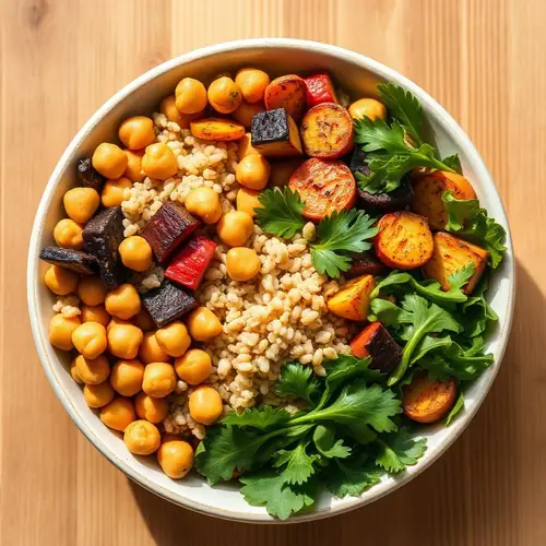 Bowl vegetariano com grão-de-bico e quinoa